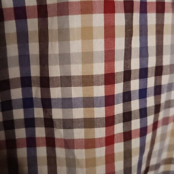 Tasso Elba Mens Rust Tan Green Plaid Button Down Shirt Large - Picture 3 of 6